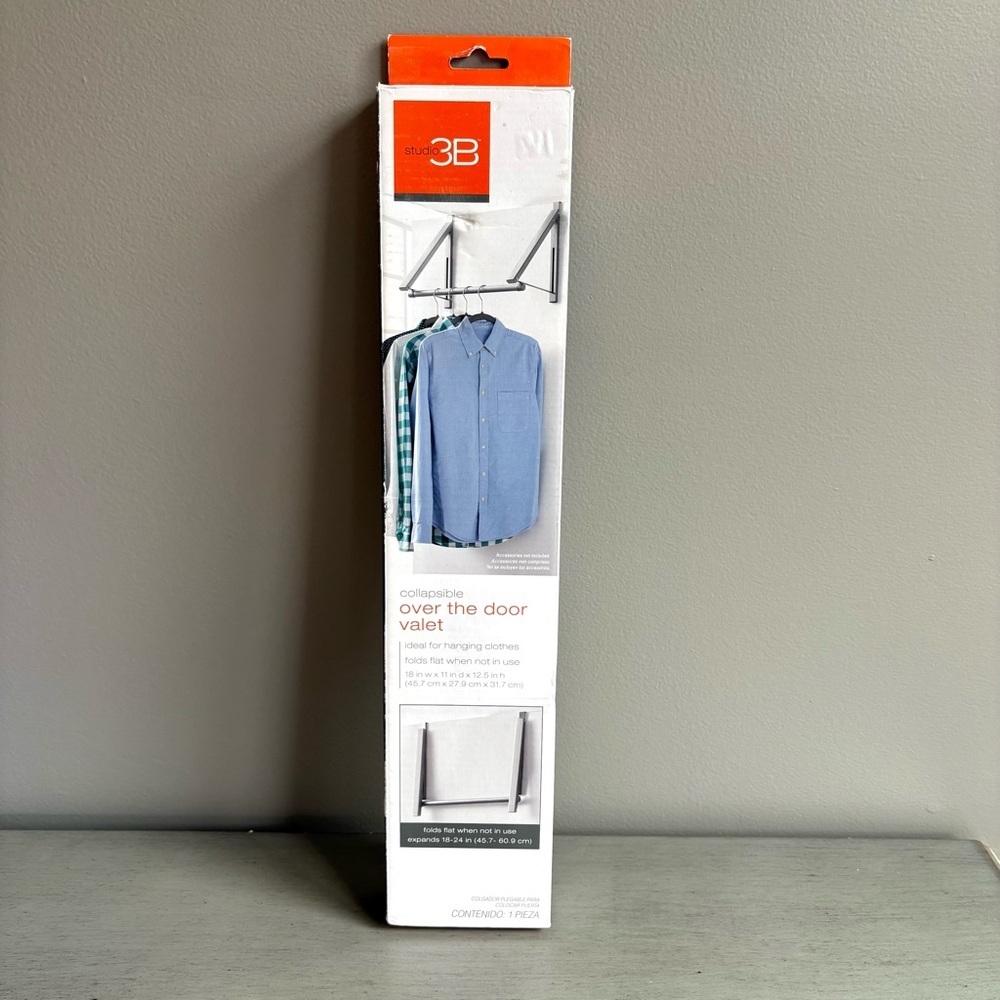 Studio 3B Collapsible Over the Door Rack Valet Storage Organize Clothes Coat NEW